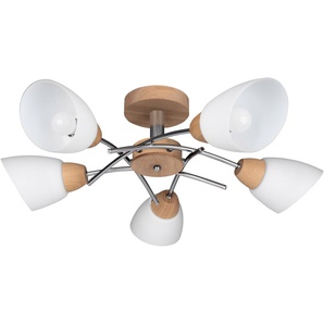 Deckenleuchte SPOT LIGHT VILETTA Lampen Gr. 5 flammig, Ø 12 cm Höhe: 29 cm, weiß (eichefarben, weiß, chromfarben) Deckenlampen Naturprodukt aus Eichenholz, Nachhaltig, Hochwertige Schirme Glas