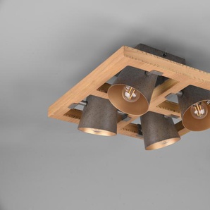 Deckenleuchte TRIO LEUCHTEN Bell Lampen grau (nickelfarben) Deckenstrahler 4-flammig mit Schirmen in Glocken-Optik, Holz-Nickel-Antik-Kombination
