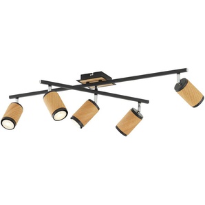 Deckenstrahler  5-flammig  Eiche / schwarz   ¦ holzfarben ¦ Maße (cm): B: 77 H: 27 T: 57.0