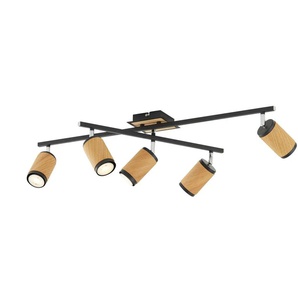 Deckenstrahler 5-flammig Eiche / schwarz - holzfarben - Materialmix - 77 cm - 27 cm - cm 57,0 | Möbel Kraft