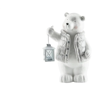 Deko Bär mit Laterne | weiß | Magnesia,Metall,Glas | 24 cm | 39 cm | cm 21,0 |