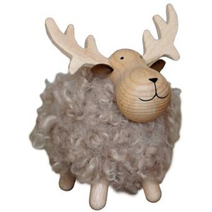 Deko Elch Nils Buchenholz, hellbraunes Fell, Designer Philippi, 14x13x10.3 cm
