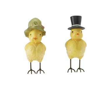 HOME STORY Deko Küken mit Hut 2er Set - gelb - Polyresin (Kunstharz),Metall - 6,5 cm - 13 cm - cm 5,0 | Möbel Kraft