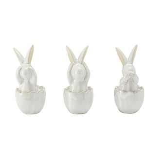 HOME STORY Deko Osterhase  3er Set   ¦ creme ¦ Porzellan ¦ Maße (cm): B: 20,6 H: 7,9 T: 15.1