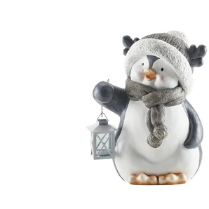 Deko Pinguin mit Laterne | grau | Magnesia,Metall,Glas | 28 cm | 37 cm | cm 24,0 |