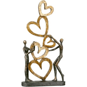 Dekofigur CASABLANCA BY GILDE Skulptur Herz auf Herz, gold/schwarz Dekofiguren Gr. B/H/T: 21 cm x 41 cm x 7 cm, goldfarben (goldfarben, schwarz) Deko-Objekte
