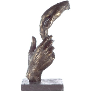 Dekofigur CASABLANCA BY GILDE Skulptur Two Hands, bronzefarben/grau Dekofiguren Gr. B/H/T: 13 cm x 29 cm x 8 cm, orange (bronzefarben, grau) Deko-Objekte Dekoobjekt, Höhe 29 cm, Hände, mit Spruchanhänger, Wohnzimmer