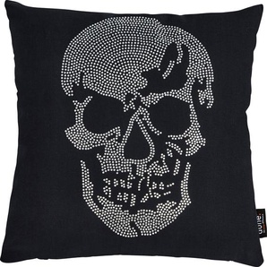 Dekokissen DONE. Stone Skull Dekokissen_Sitzkissen_Kissenhüllen Gr. B/L: 65 cm x 65 cm, 1 St., Baumwolle, grau (grau, bedruckt) Dekokissen gemustert mit Totenkopf-Applikation, Kissenhüle Füllung, 1 Stück