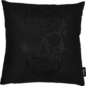 Dekokissen DONE. Stone Skull Dekokissen_Sitzkissen_Kissenhüllen Gr. B/L: 65 cm x 65 cm, 1 St., Baumwolle, schwarz (schwarz, bedruckt) Dekokissen gemustert mit Totenkopf-Applikation, Kissenhüle Füllung, 1 Stück
