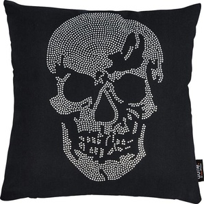 Dekokissen DONE. Stone Skull Dekokissen_Sitzkissen_Kissenhüllen Gr. B/L: 65 cm x 65 cm, 1 St., grau (grau, bedruckt) Dekokissen gemustert mit Totenkopf-Applikation, Kissenhüle Füllung, 1 Stück