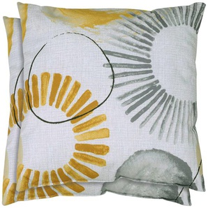 Dekokissen GO-DE Dana Dekokissen_Sitzkissen_Kissenhüllen Gr. B/L: 38 cm x 38 cm, 1 St., weiß (beige, goldgelb, hellgrau, bedruckt, kreise) Dekokissen gemustert vielseitig einsetzbar