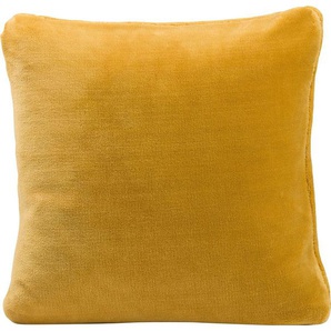 Dekokissen GÖZZE Premium Cashmere-Feeling Kissen Dekokissen_Sitzkissen_Kissenhüllen Gr. B/L: 50 cm x 50 cm, 1 St., Polyester, gelb (senf, unifarben) Dekokissen uni Kopfkissen passend zur Premium Cashmere-Feeling Decke, Kissenhüle mit Füllung