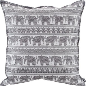 Dekokissen H.O.C.K. Ethno Elefant Dekokissen_Sitzkissen_Kissenhüllen Gr. B/L: 50 cm x 50 cm, 1 St., schwarz-weiß (grau, grau melange, ethnomuster) Dekokissen gemustert Kopfkissen Outdoor geeignet, Kissenhülle mit Füllung, 1 Stück