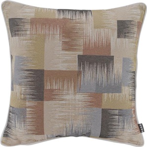 Dekokissen H.O.C.K. Monti Dekokissen_Sitzkissen_Kissenhüllen Gr. B/L: 50 cm x 50 cm, 1 St., braun (beige, braun, schwarz, gemustert) Dekokissen gemustert mit weißem Keder, Kissenhülle Füllung, 1 Stück