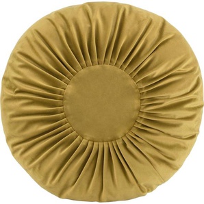 Dekokissen H.O.C.K. Nobile Samt mit Raffung Dekokissen_Sitzkissen_Kissenhüllen Gr. B/L: 50 cm x 50 cm, 1 St., gelb (gelb, goldfarben, unifarben) Dekokissen uni Kissenhülle mit Füllung, 1 Stück