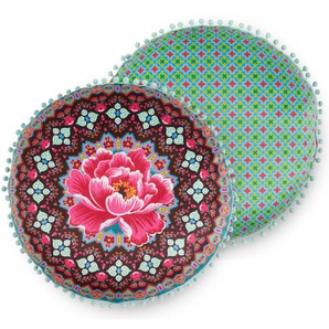 Dekokissen HAPPINESS Pasha Dekokissen_Sitzkissen_Kissenhüllen Gr. B/L: 55 cm x 55 cm, 1 St., bunt (multi, bedruckt, geblümt) Dekokissen gemustert mit Pompons