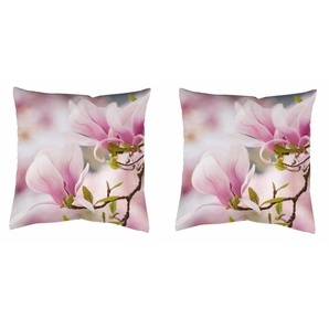 Dekokissen HOME WOHNIDEEN MAGNOLIA Dekokissen_Sitzkissen_Kissenhüllen Gr. B/L: 50 cm x 50 cm, 2 St., Polyester, rosa (rosé, bedruckt) Dekokissen gemustert Kopfkissen Kissenhülle mit Füllung, 1 Stück