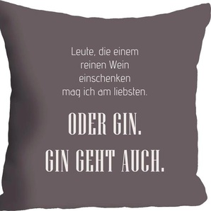Dekokissen QUEENCE Wein & Gin Dekokissen_Sitzkissen_Kissenhüllen Gr. B/L: 40 cm x 40 cm, 1 St., grau (braungrau, grau, weiß, schriftzug) Dekokissen gemustert mit Schriftzug, Kissenhülle ohne Füllung, 1 Stück