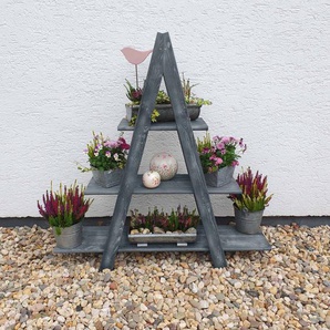 Dekoleiter Maxi, grau 3 Etagen Blumenleiter Blumentreppe Treppe Leiter Deko Holz