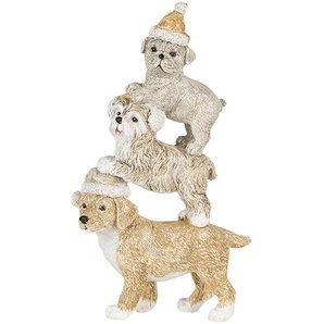 Clayre & Eef Figur Hund 10x4x18 cm Grau Beige Polyresin Weihnachtsdekoration