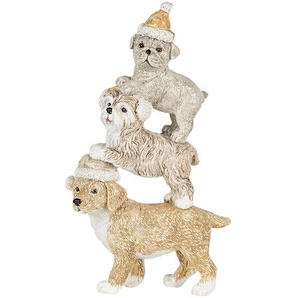 Clayre & Eef Figur Hund 10x4x18 cm Grau Beige Polyresin Weihnachtsdekoration