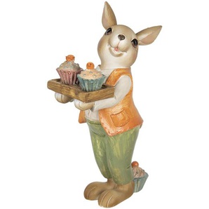 Clayre & Eef Figur Kaninchen 11x6x16 cm Beige Grün Polyresin Wohnaccessoires