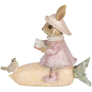 Clayre & Eef Figur Kaninchen 13x5x11 cm Beige Rosa Polyresin Wohnaccessoires