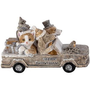 Clayre & Eef Figur Tiere 15x7x9 cm Grau Beige Polyresin Tiere Weihnachtsdekoration