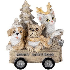 Clayre & Eef Figur Tiere 9x7x11 cm Grau Beige Polyresin Tiere Merry Christmas Weihnachtsdekoration
