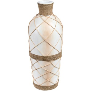 Dekorative Bodenvase Beige aus Terrakotta Rattangeflecht im natürlichen Stil Wohndekor für Trockenblumen