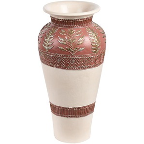 Dekorative Bodenvase Weiß und Braun aus Terrakotta im traditionellen Stil Wohndekoration für Trockenblumen