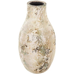Dekorative Vase aus Terrakotta beige gealterter Oberfläche im natürlichen Stil für Trockenblumen