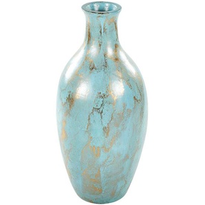 Dekorative Vase aus Terrakotta blau und gold gealterter Oberfläche im natürlichen Stil für Trockenblumen