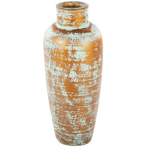 Dekorative Vase aus Terrakotta Gold und Grün gealterter Oberfläche im natürlichen Stil für Trockenblumen