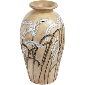 Dekorative Vase Beige Terrakotta 54 cm Handgefertigtes Blumenmuster Rustikales Muster Boho Wohnaccessoires
