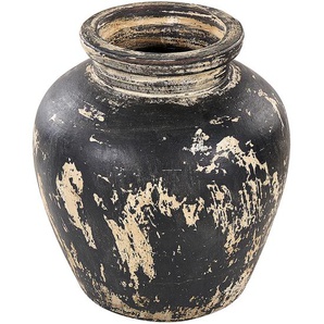 Dekorative Vase beige und schwarz aus Terrakotta 33 cm handgefertigt bemalt Retro Vintage inspiriertes Design