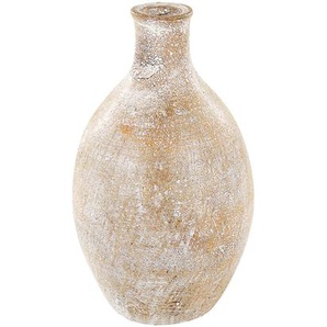 Dekorative Vase beige und weiß aus Terrakotta 39 cm handgefertigt bemalt Retro Vintage inspiriertes Design