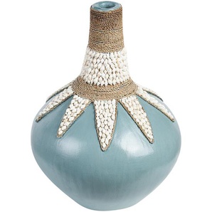 Dekorative Vase Blau aus Terrakotta 43 cm handgefertigt Rustikales Muster Boho Wohnaccessoires