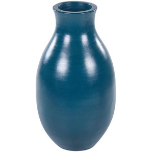 Dekorative Vase blau aus Terrakotta handgefertigt natürlich Stil für Trockenblumen
