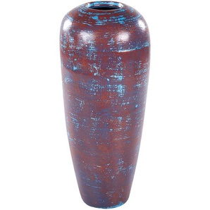Dekorative Vase braun und blau aus Terrakotta handgefertigt natürlich Stil für Trockenblumen