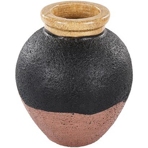 Dekorative Vase schwarz und rosa aus Terrakotta 31 cm handgefertigt bemalt Retro Vintage inspiriertes Design