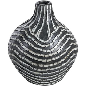 Dekorative Vase Schwarz und Weiß aus Terrakotta 35 cm handgefertigt Streifenmuster Boho Wohnaccessoires