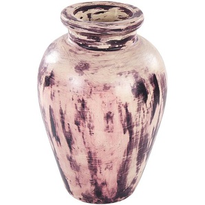 Dekorative Vase violett und beige aus Terrakotta 34 cm handgefertigt bemalt Retro Vintage inspiriertes Design