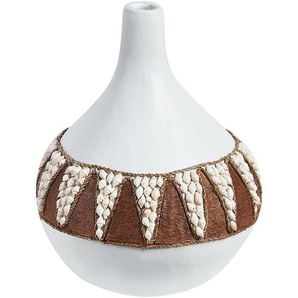 Dekorative Vase Weiß aus Terrakotta 33 cm handgefertigt Rustikales Muster Boho Wohnaccessoires