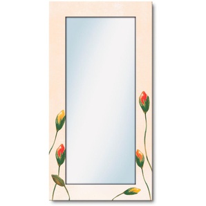 Dekospiegel ARTLAND Bunte Mohnblumen Spiegel Gr. B/H/T: 60,4 cm x 120,4 cm x 1,6 cm, beige (naturfarben) Dekospiegel gerahmter Ganzkörperspiegel, Wandspiegel, mit Motivrahmen, Landhaus