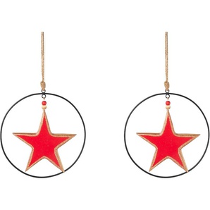 Dekostern CREATIV DECO Weihnachtsstern, Weihnachtsdeko rot Dekosterne Gr. Ø 25,00 cm, rot Weihnachtssterne mit Enamel-Lackierung und Metallring, Durchmesser Stern 20 cm