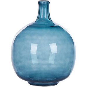 Dekovase Blau / Transparent 31 cm aus Glas mit Glänzender Oberfläche Wohnartikel Wohnung Zubehör Dekogefäß Rund Moderner Glamouröser Stil