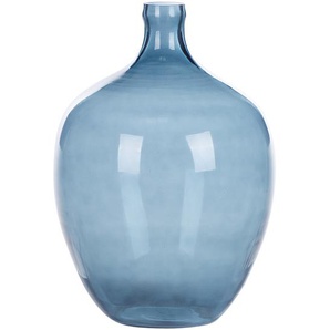 Dekovase Blau / Transparent 39 cm aus Glas mit glänzender Oberfläche Wohnartikel Wohnung Zubehör Dekogefäß Rund Moderner Glamouröser Stil