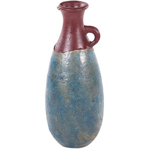 Dekovase Blau u. Braun aus Terrakotta 50 cm Hoch Handgefertigt Antiker Römischer Stil Vintage Look Antike Dekoration