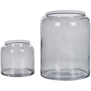 Dekovase 2er Set Grau / Transparent 11 / 20 cm aus Glas mit glänzender Oberfläche Wohnartikel Zubehör Dekogefäß Modern